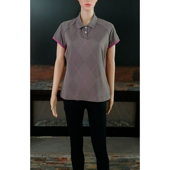 Nike Tops - Nike Golf Dry Fit Top Medium Women's Collard Button Gray & Pink Short Sleeve Top